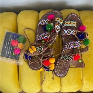 Sam Edelman Multicolor Pom Pom Sandals